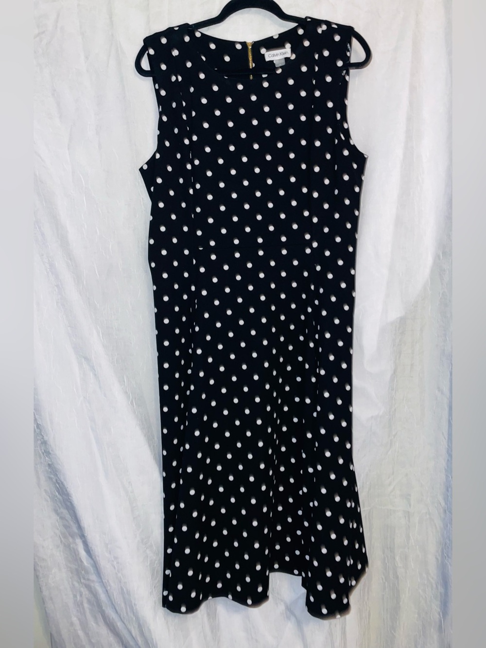 Calvin Klein Black & White Polka Dot Sleeveless Midi Dress Size 14